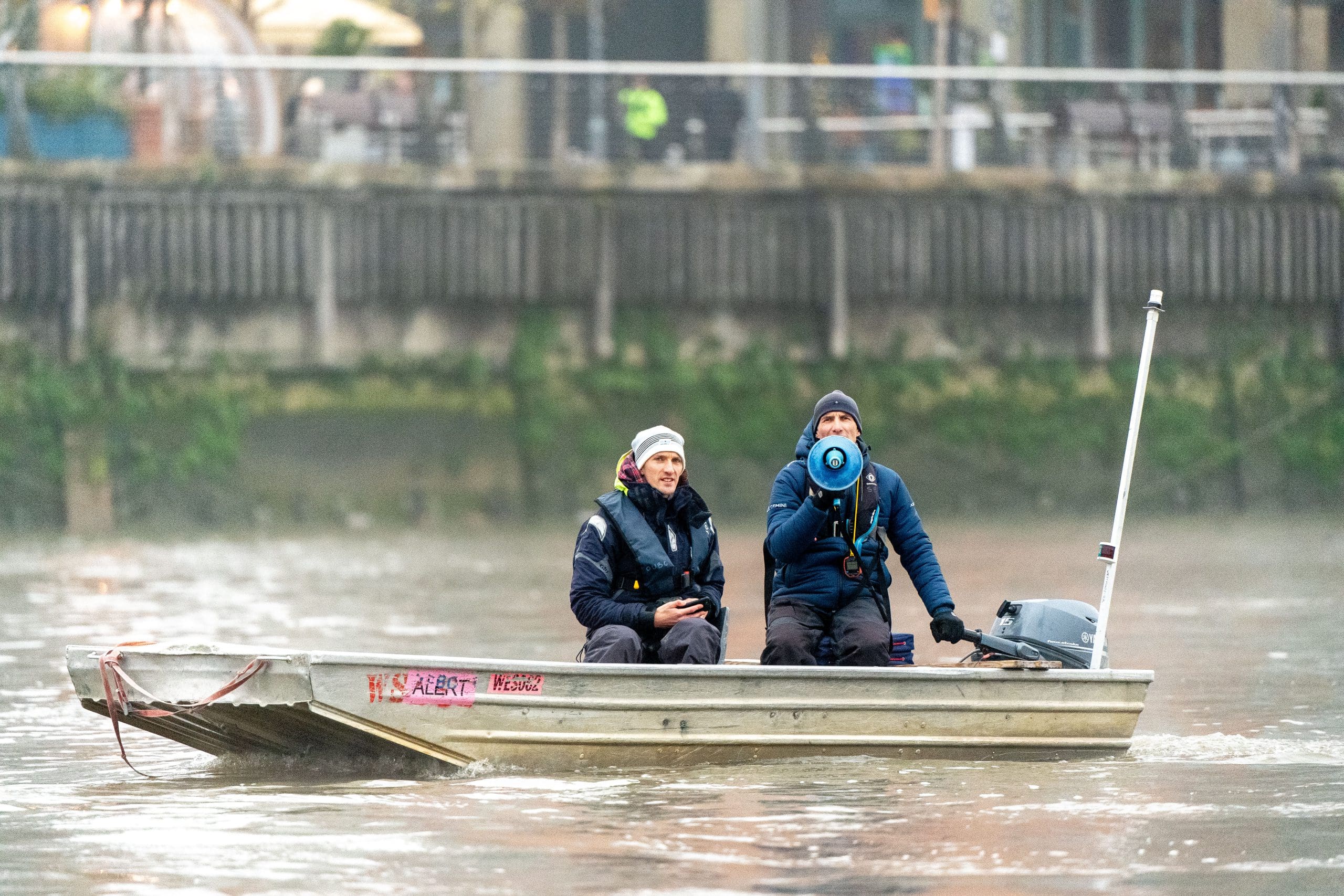 Oxford Men's Chief Coach Sean Bowden at the Trial Eights Start Line 11 December 2022