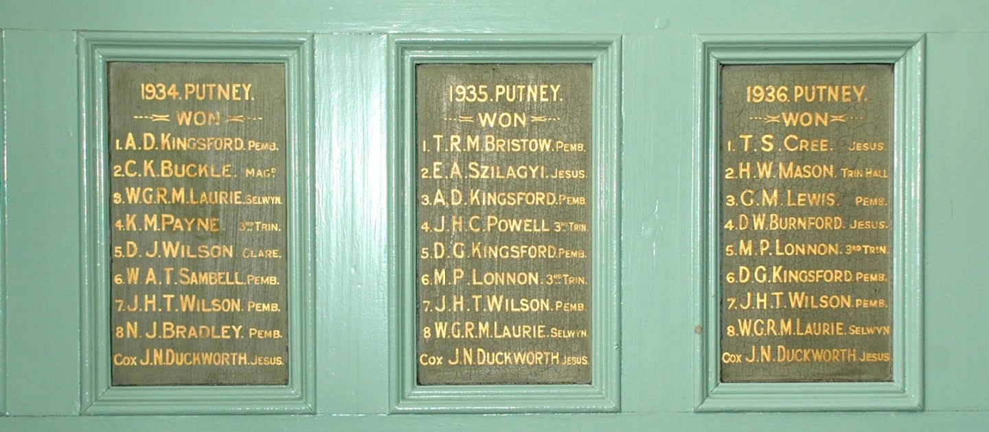 CUBC Honours Boards from 1934-36