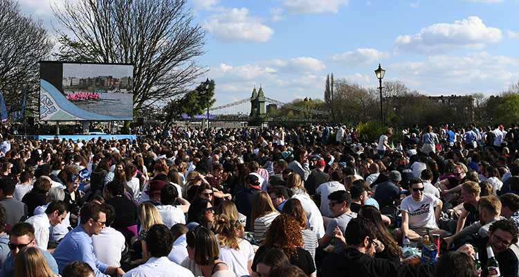 The Cancer Research - Oxford v Cambridge University Boat Races 2017 The Boat Race Fan Park Furnivall Gardens
