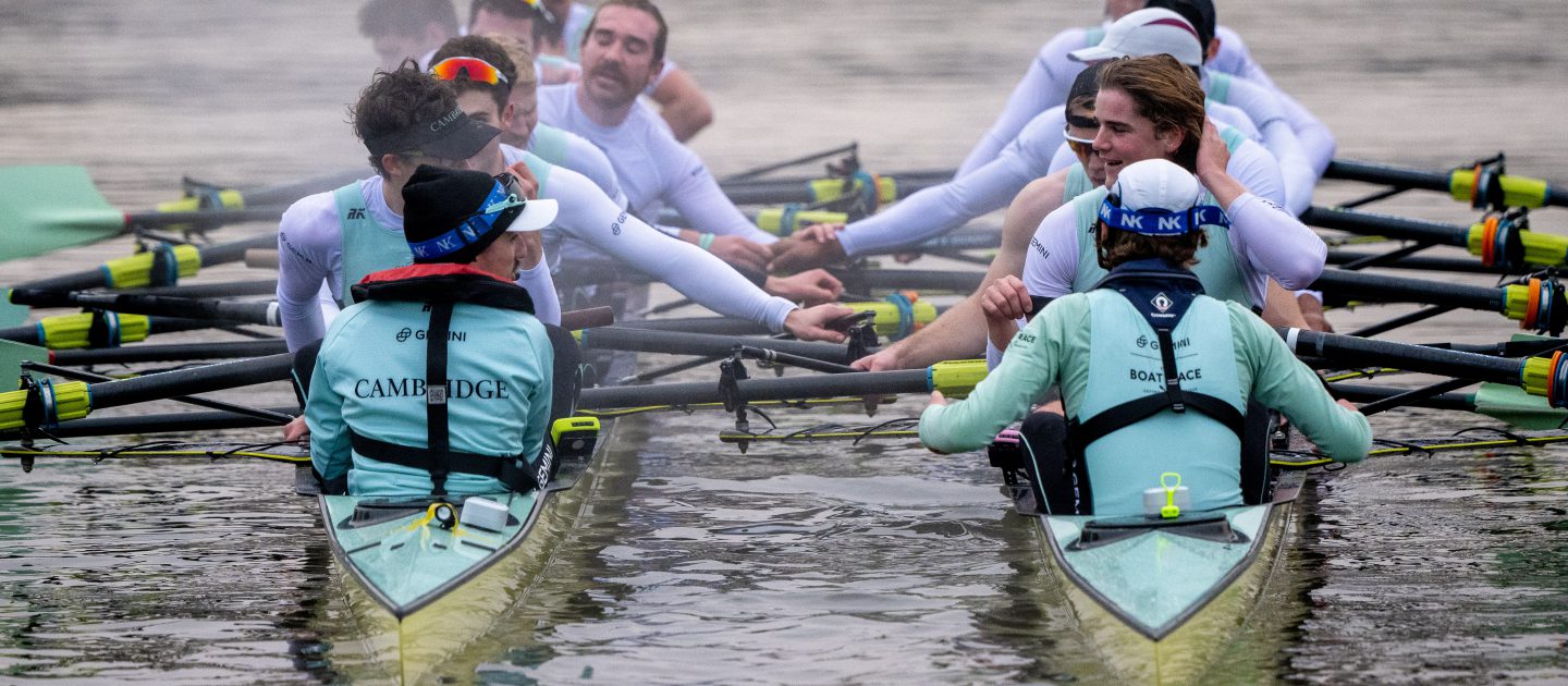 Cambridge Men's Squads 'Youth' and 'Experience' raft up together after Trial Eights on 12 December 2022