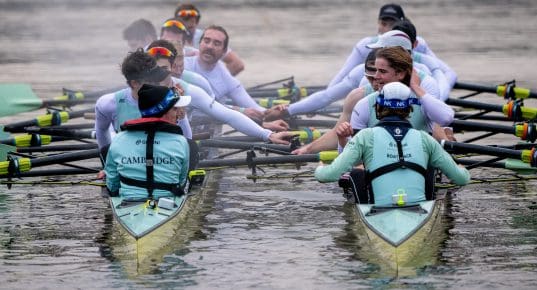 Cambridge Men's Squads 'Youth' and 'Experience' raft up together after Trial Eights on 12 December 2022