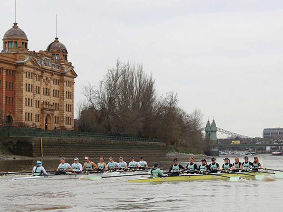 Two Cambridge crews race on the Thames